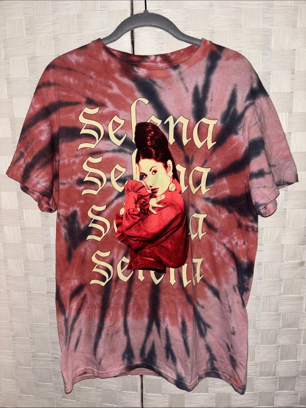 Selena Graphic Tee in Red, Pink, and Black Tie-Dye
